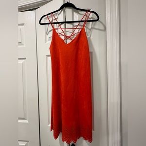 Suede orange/red dress - detailed on bottom